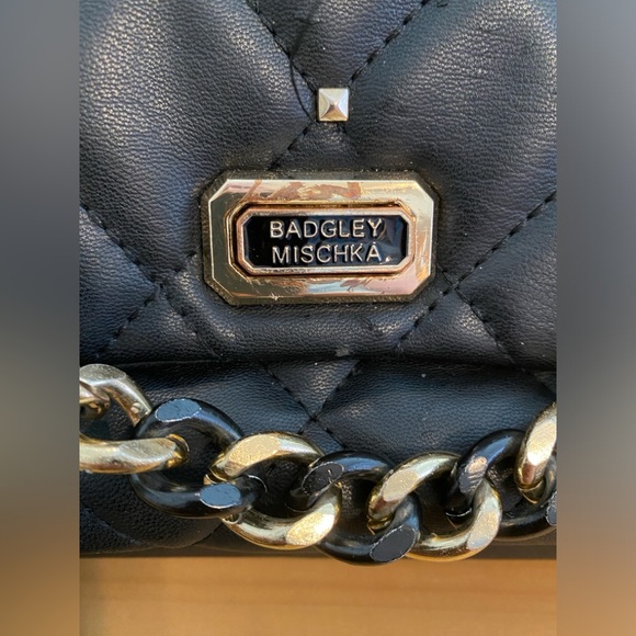 Badgley Mischka Collection Small Diamond Quilt Flap Crossbody Bag, Black/Gold - Picture 2 of 11